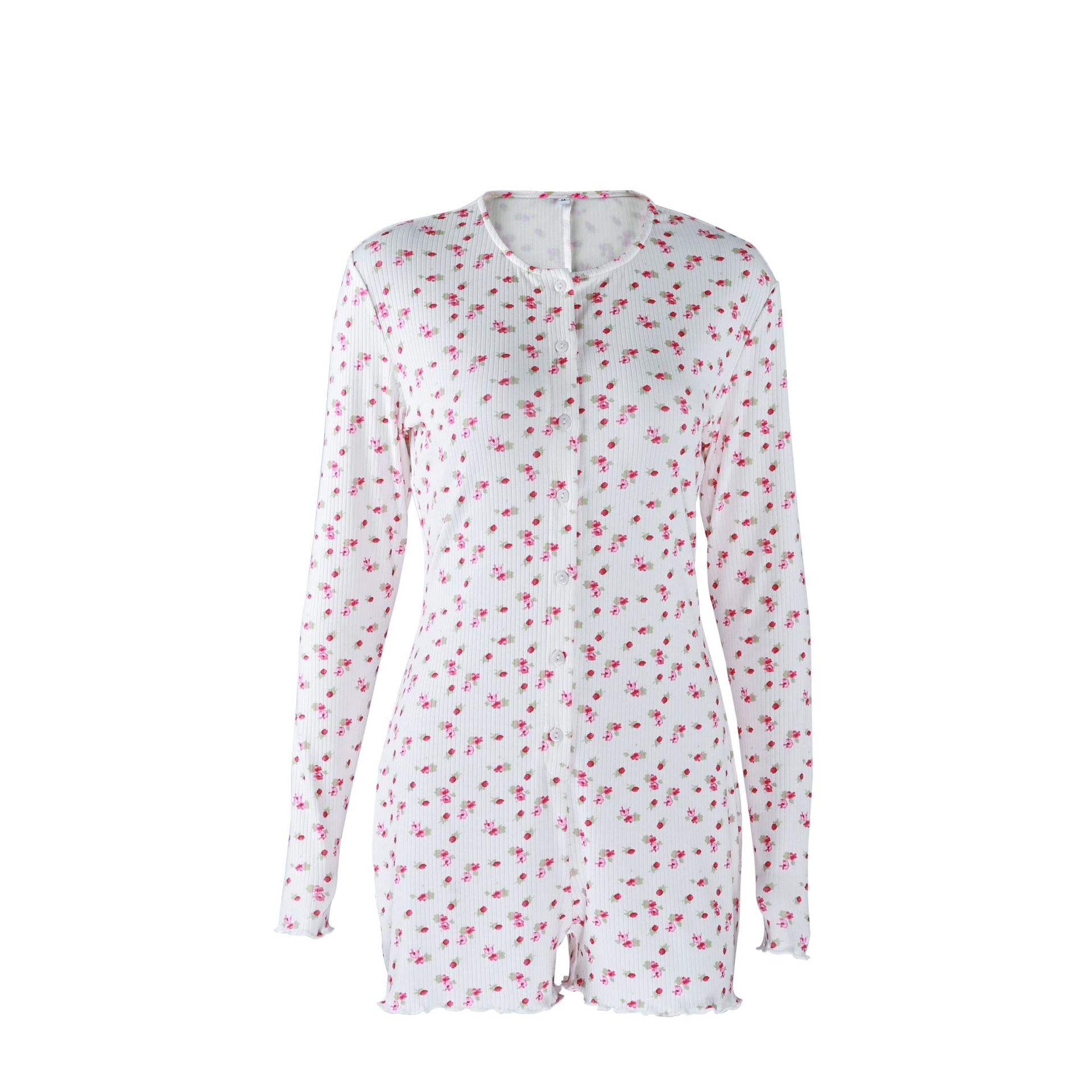Hemstitched Print Ruffle One-piece Bodysuit