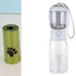 Portable 3-in-1 dog and cat water bottle by Bucciato, featuring a food feeder, drink dispenser, and poop bag holder, leak-proof design.