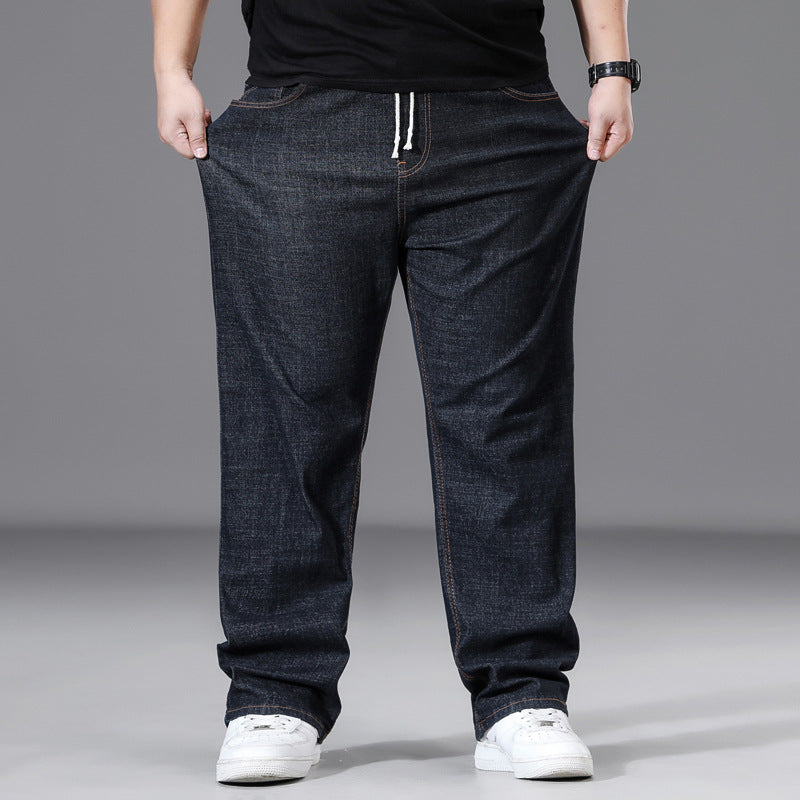 Loose-fit Straight-leg Plus-size Men's Baggy Pants With Elastic Waist
