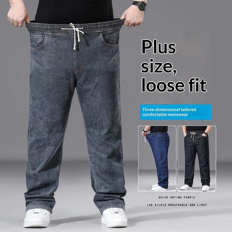 Loose-fit Straight-leg Plus-size Men's Baggy Pants With Elastic Waist