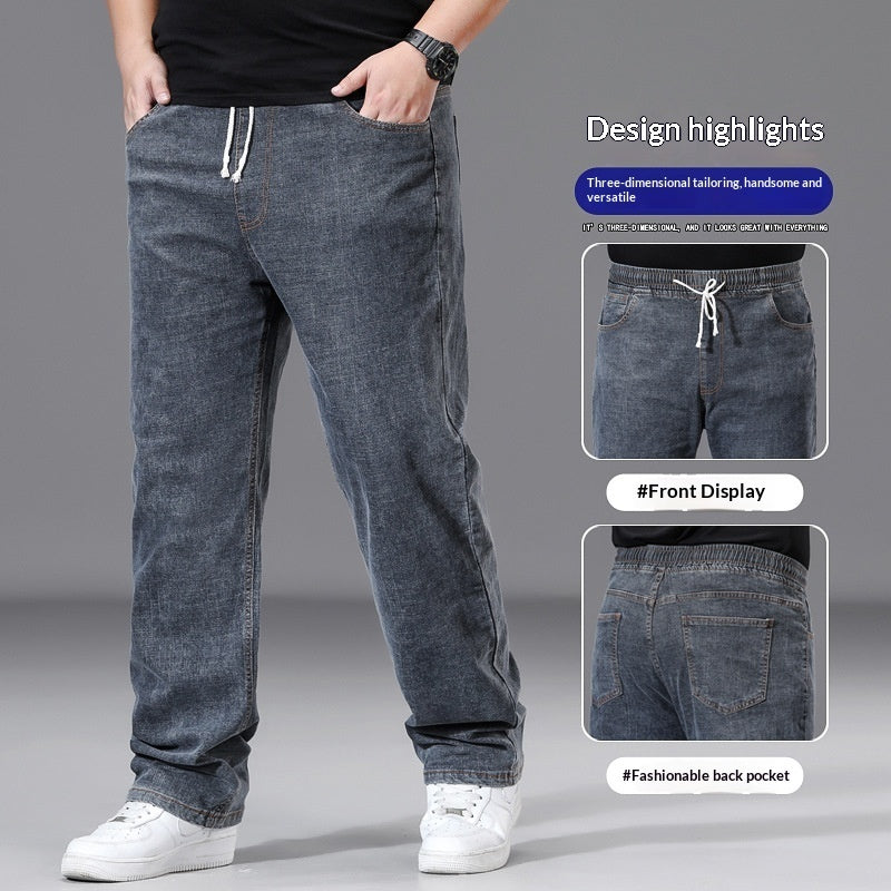 Loose-fit Straight-leg Plus-size Men's Baggy Pants With Elastic Waist