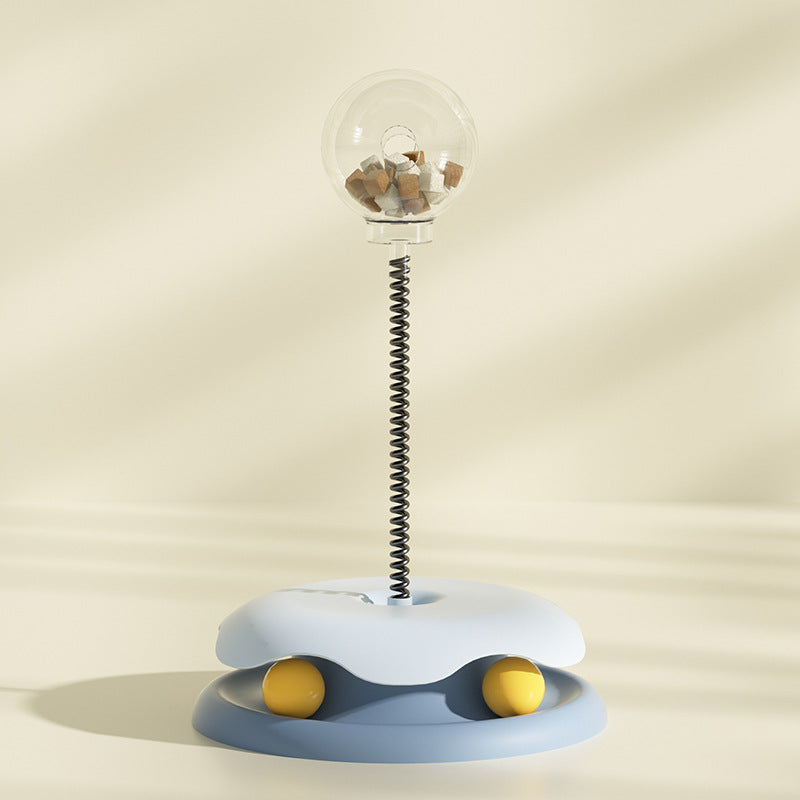 Katzenfutter-Auslaufspielzeug 2 in 1 Drehtellerball Spielzeug Kätzchen Lustiger Katzentrainingsball mit Federmechanismus Katzenzubehör Haustierprodukte