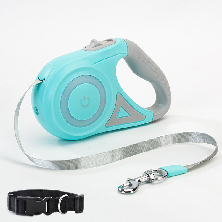 Retractable dog leash with collar, automatic pet traction rope for small to medium dogs, designed for easy control and safety.