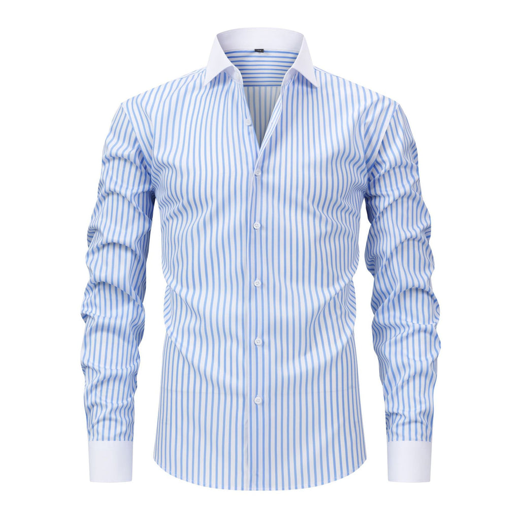 Mens Windsor-collar Long-sleeve Stretch Wrinkle-resistant Easy-care Shirt
