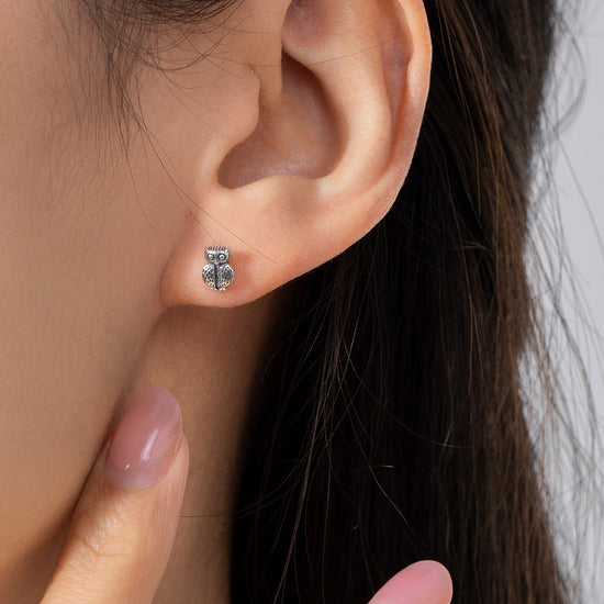 S925 Sterling Silver Creative Design Cute Owl Stud Earrings For Women