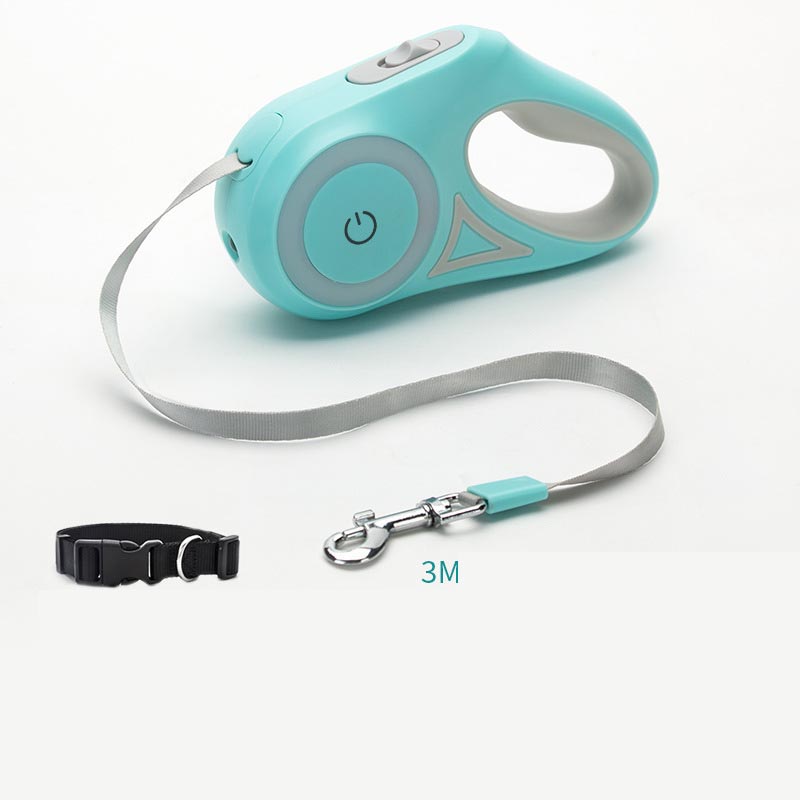 Retractable dog leash and collar set with a spotlight, suitable for small and medium dogs, from Bucciato pet supplies.