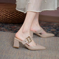Womens Korean-style Pointed-toe Chunky-heel Closed-toe Slippers