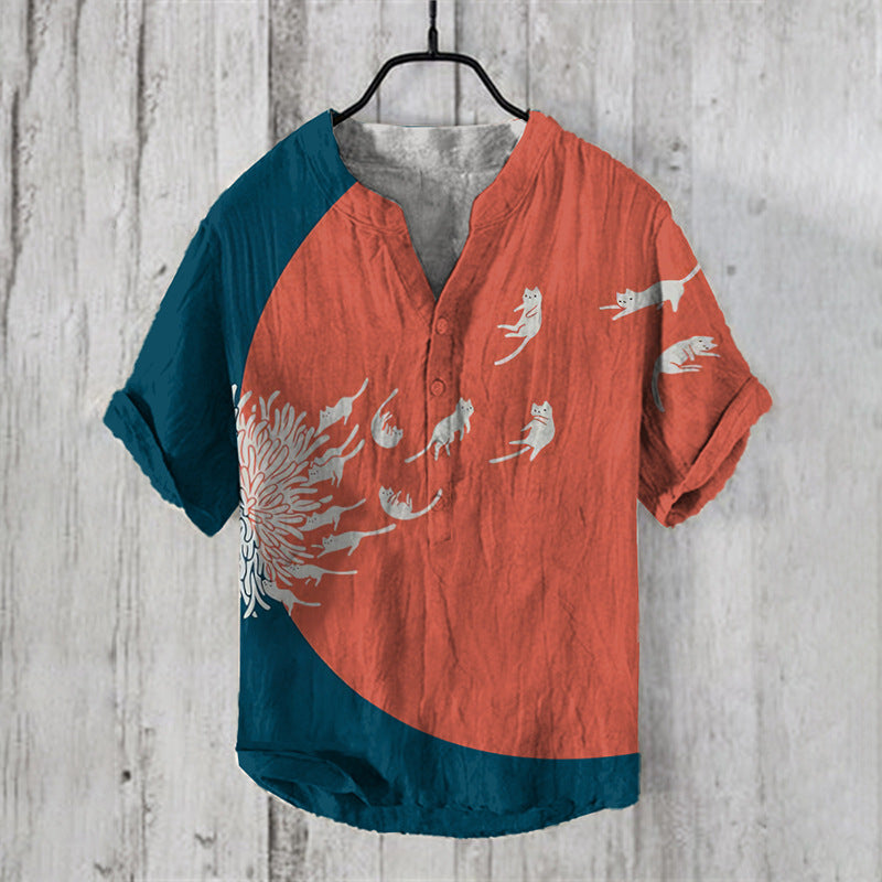 Printed Men's Casual Loose-fit Retro Short-sleeve