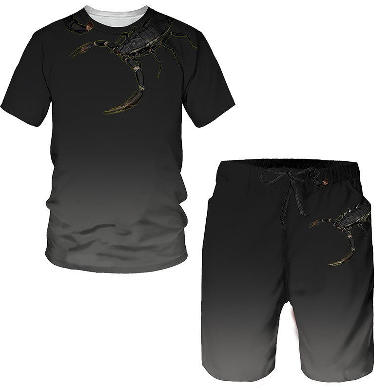 3D digital printed men's casual short sleeved shorts set