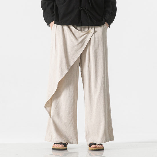 Lässige Baumwoll-Leinen-Hose im Retro-Stil, modische Leinenhose für Herren in Übergrößen, weites Bein