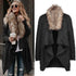 Women’s plush trench coat with fur collar, stylish outerwear by Bucciato featuring a cozy, elegant design in neutral tones.