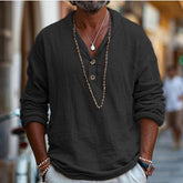 Casual long-sleeved shirt made of retro cotton and linen with relaxed fit, featuring natural tones and a classic design from Bucciato.