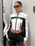 Black and white contrast leather women&