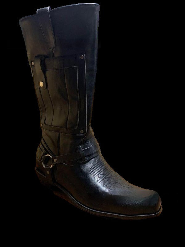 Bestickte Ritter-Herrenstiefel aus Leder mit hohem Absatz