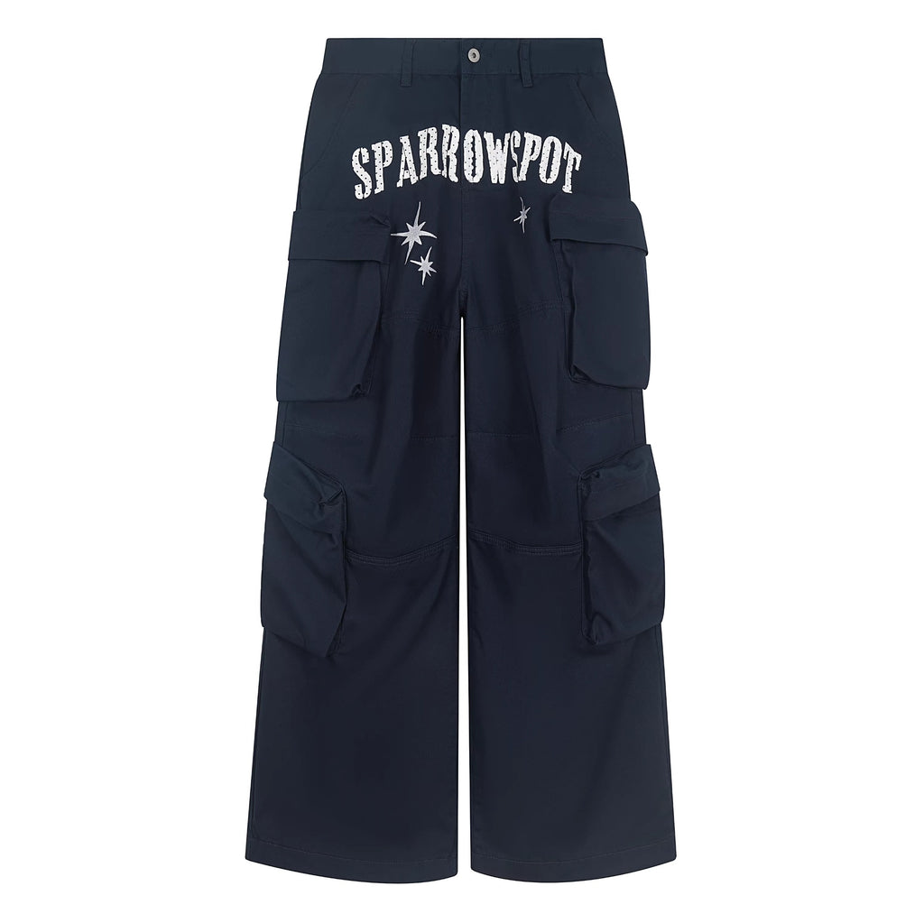 Womens American-style Deconstructed Letter-print Embroidered Design Workwear Pants