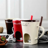 Bucciato mini fondue mug set with small pots for chocolate, cheese, or ice cream, ideal for dessert melting and serving.