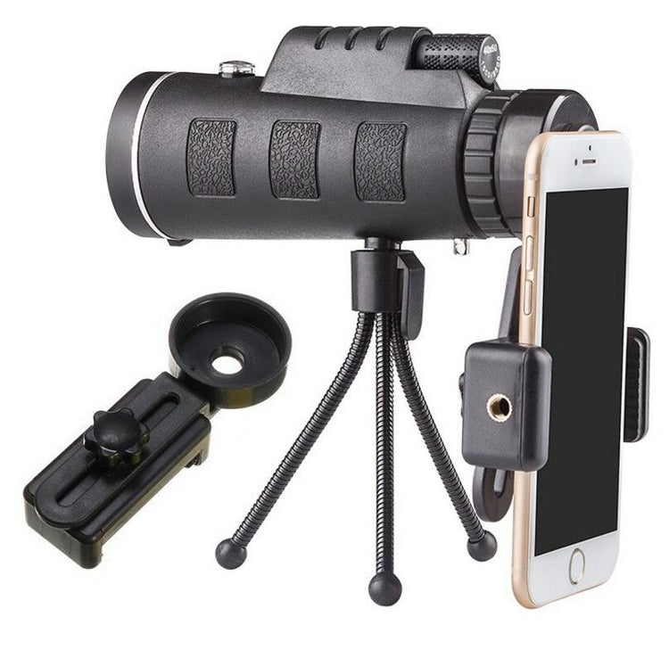 Bucciato compatible monocular telescope with zoom, built-in compass, phone clip, and tripod for outdoor viewing and exploration.