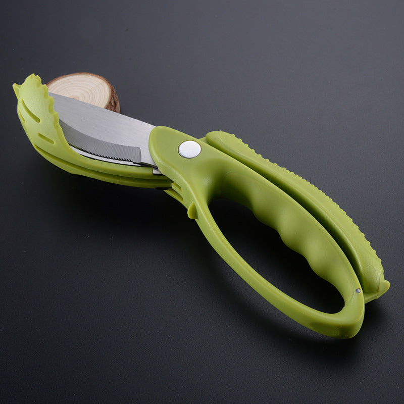Double-edge serrated kitchen salad scissors from Bucciato, designed for chopping vegetables and salads with precision.