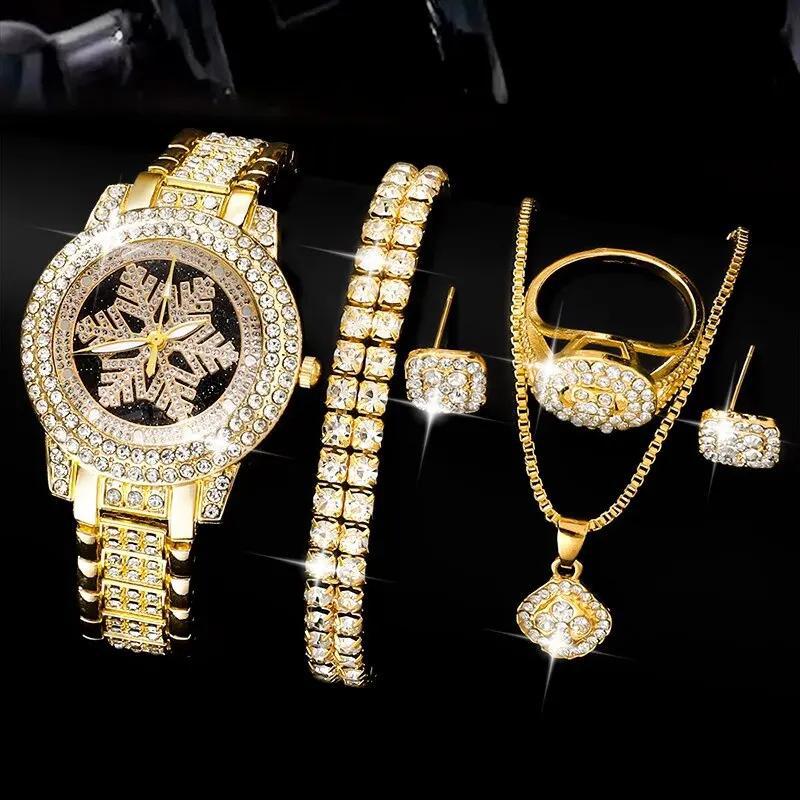 Luxus-Schmuckset mit fünf Strasssteinen und Schneeflockenmuster