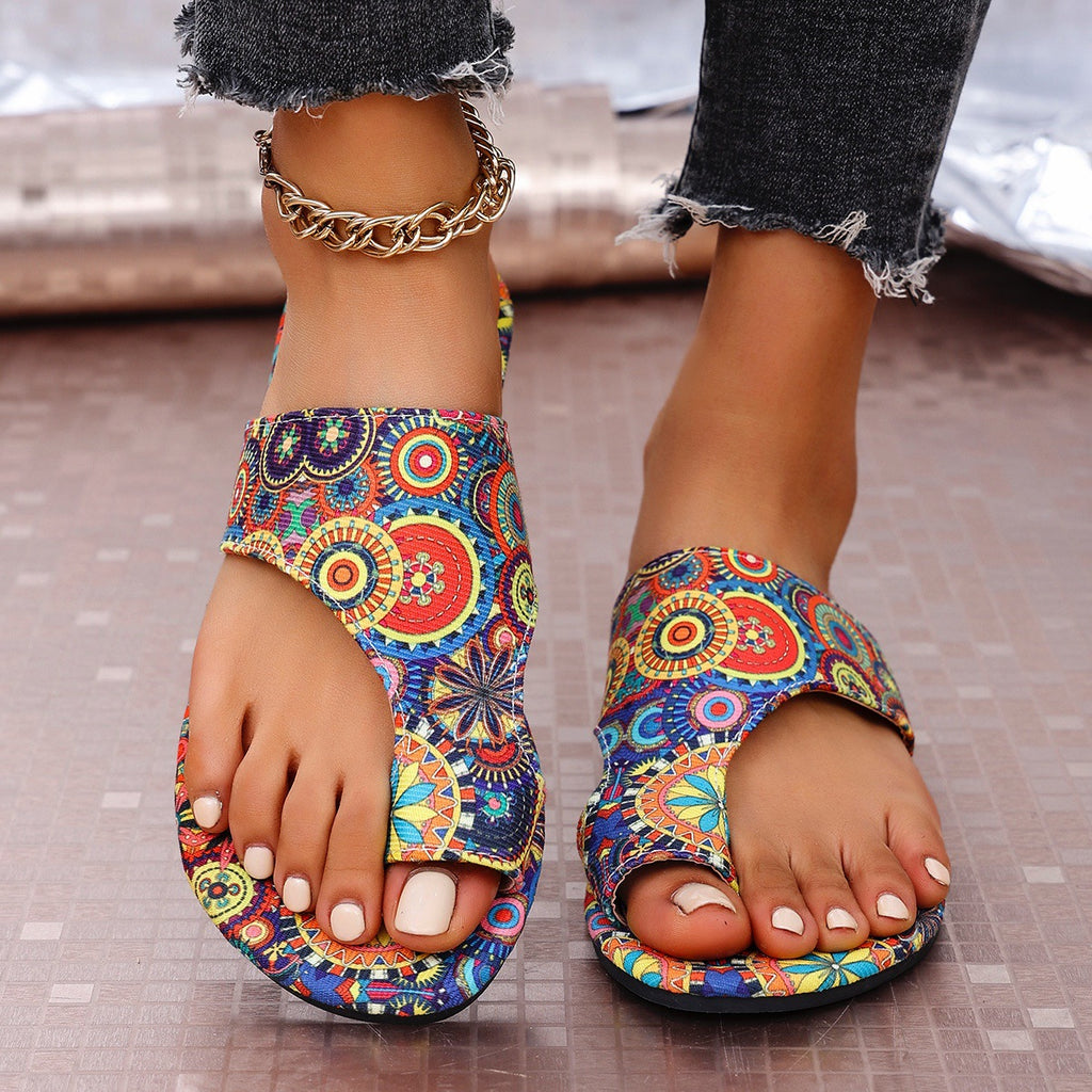 Damen-Flip-Flops mit Blumenmuster und flacher Sohle