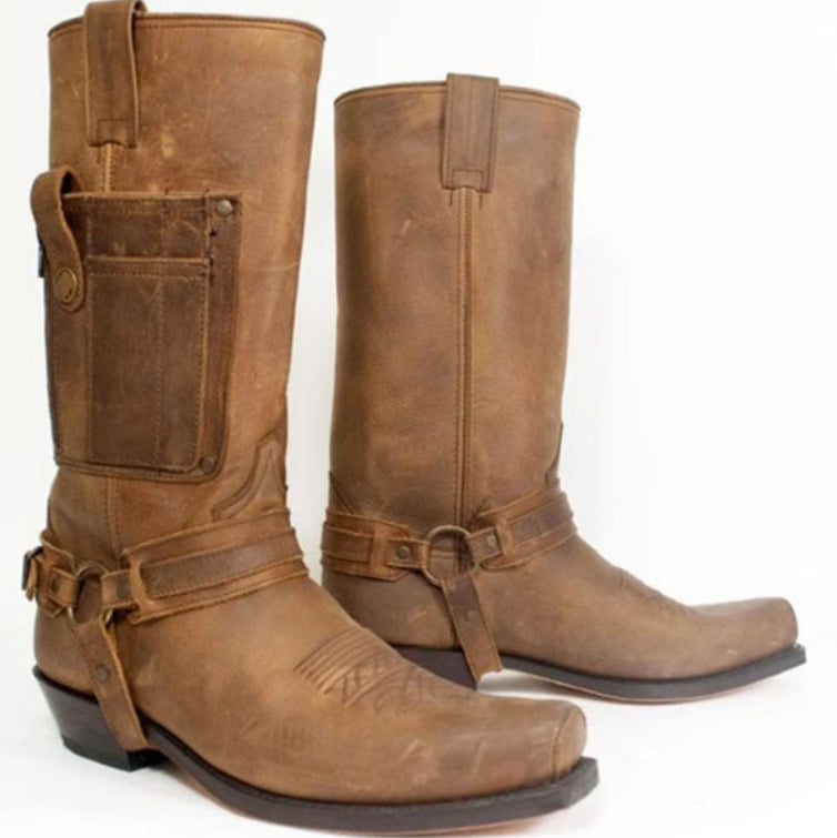 Bestickte Ritter-Herrenstiefel aus Leder mit hohem Absatz