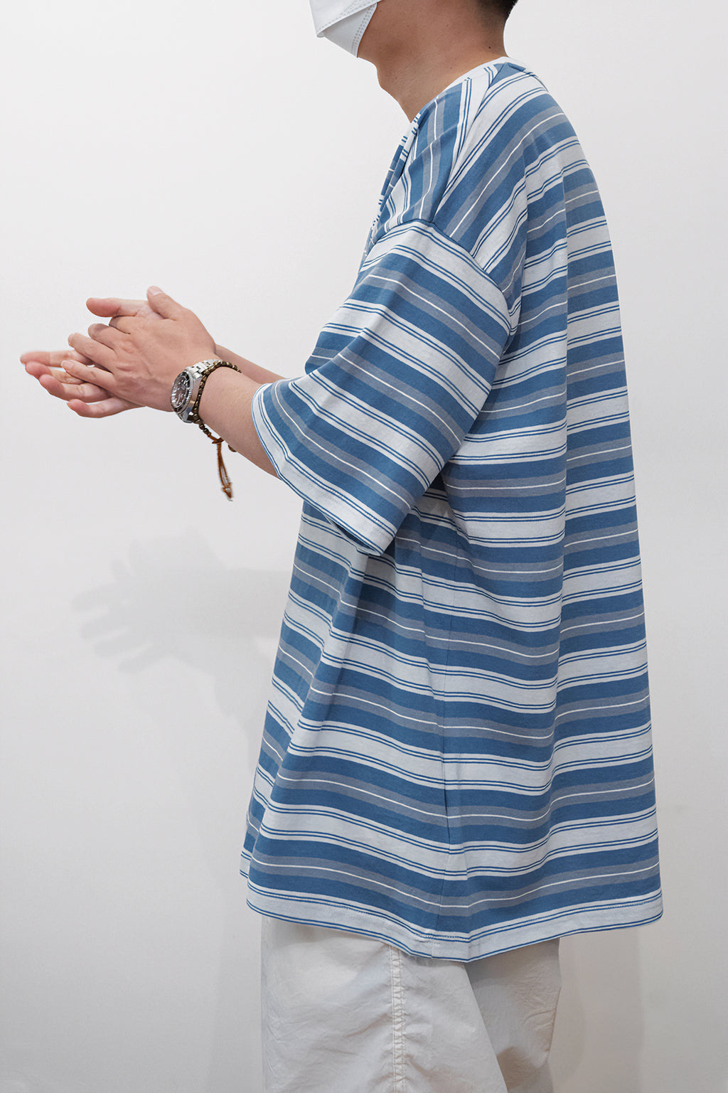 Loose-fitting Candy-colored Pinstripe Short-sleeve T-shirt