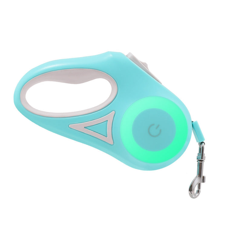 Retractable dog leash and collar set with spotlight, suitable for small to medium dogs, featuring automatic traction and durable design.