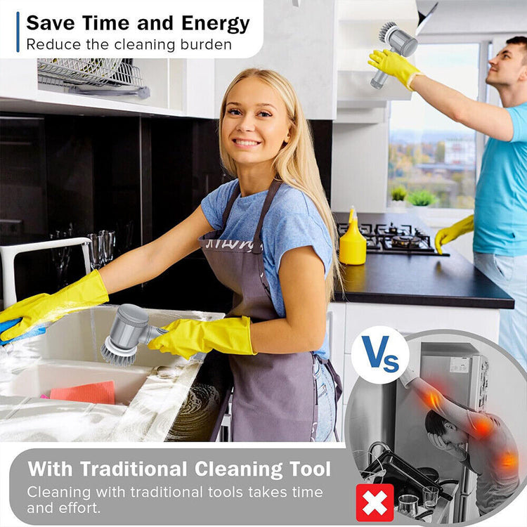 Rechargeable cordless electric cleaning brush set by Bucciato, featuring turbo spin scrubbers for deep cleaning surfaces.