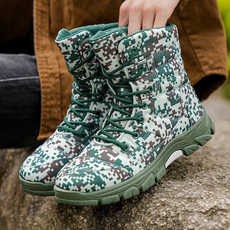 Fleece Lined Warm Plus Size Camouflage Hiking Boots With Thick Soles perfect For Outdoor And Snowy Conditions