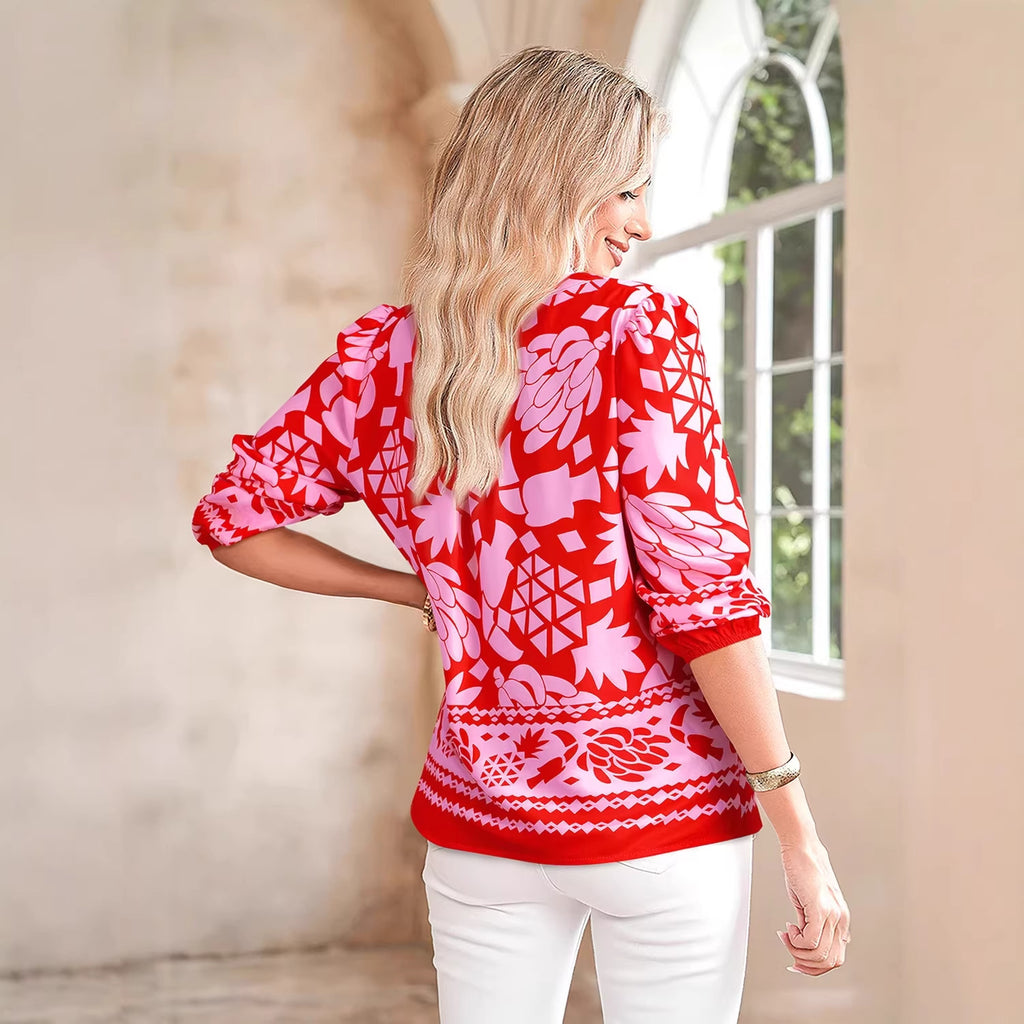 Women's New Pointed-Collar Printed Long-Sleeve Cardigan Shirt