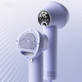 Golden Retriever and cat being groomed with a Bucciato pet hair dryer, showing a quiet, safe grooming process for pets.