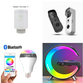 G Shaped LED lamp with Bluetooth speaker and wireless charger, featuring app control for bedroom or home decor.