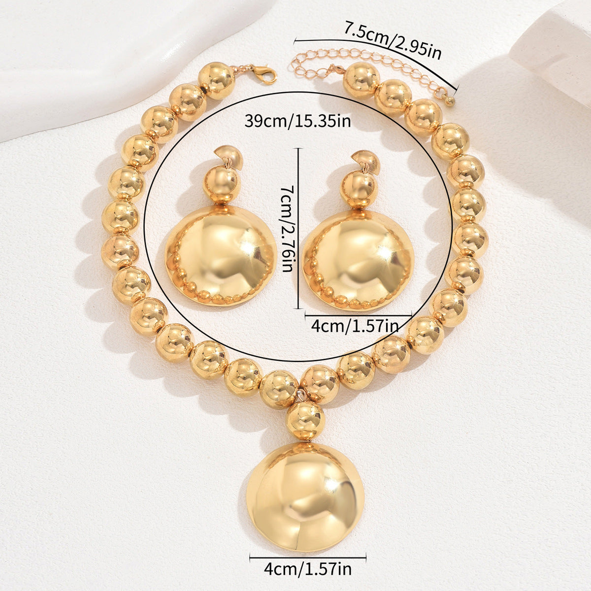 Fashion Women's Metal Bead Necklace Pendant Earrings Jewelry Set