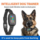 Bucciato smart automatic anti-barking dog collar with digital display, waterproof design, rechargeable bark stopper for pets.