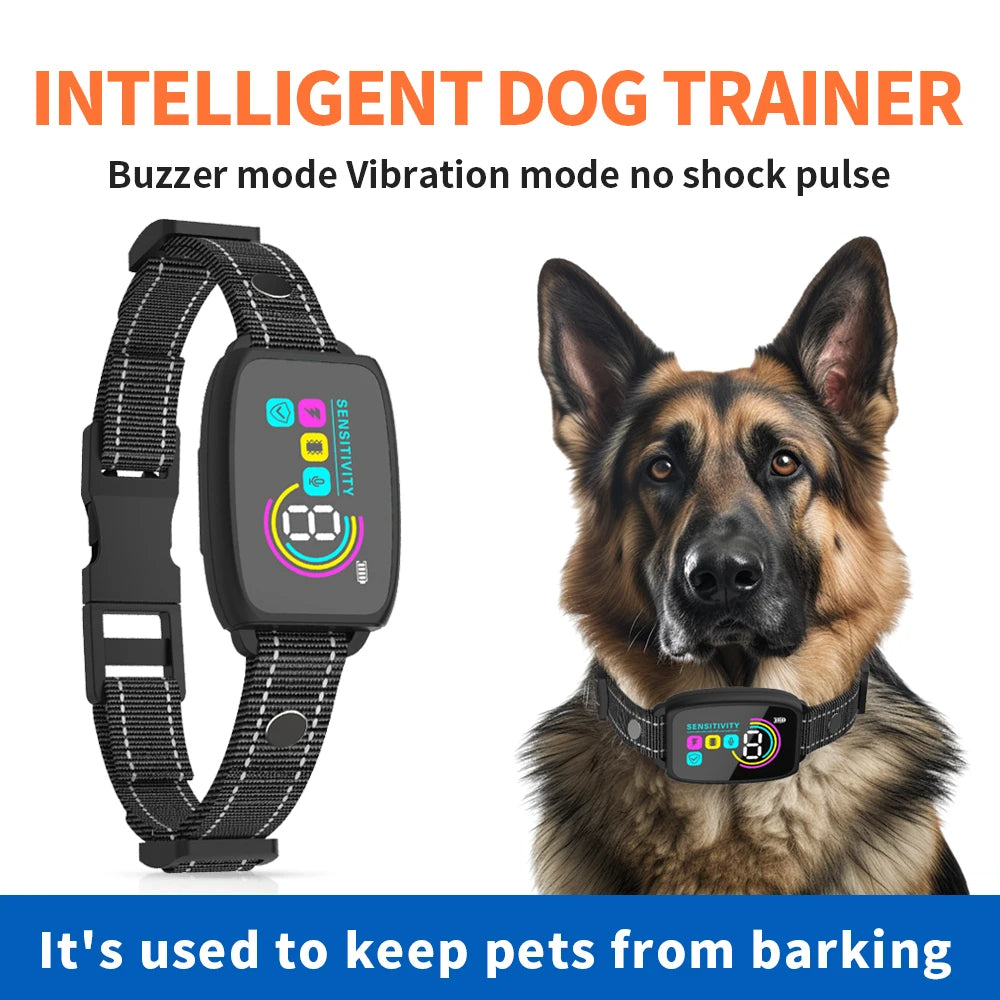 Intelligentes, automatisches Antibellhalsband für Hunde, wiederaufladbar, mit HD-Digitalanzeige, IP67 wasserdicht.