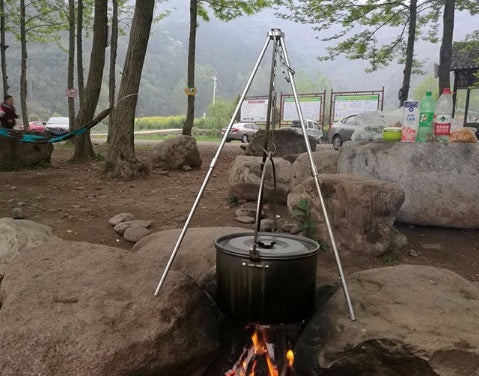 Kompatibel mit Apple, Camping-Outdoor-Lagerfeuer-Dreibeinstativ, Hängekorb, Picknickfeuerhalterung, Dreibein aus Aluminiumlegierung, Campingzubehör