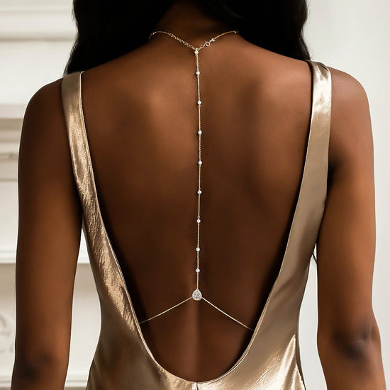 Long Pearl Tassel Backless Evening Body Chain