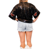 European and American round neck sequins shirt by Bucciato, featuring half sleeves, heavy industry style, perfect for festive occasions.