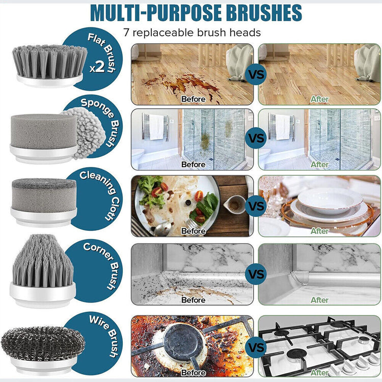 Rechargeable electric cordless cleaning brush with turbo spin scrub, ideal for deep cleaning surfaces and tiles.