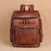 Genuine retro double-layer cowhide backpack for men with outdoor leisure style, featuring multiple compartments and sturdy leather construction.