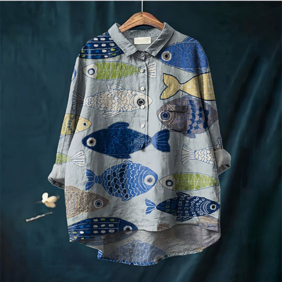Chinese Style Bamboo Linen Printed Fashion Polo Collar Shirt