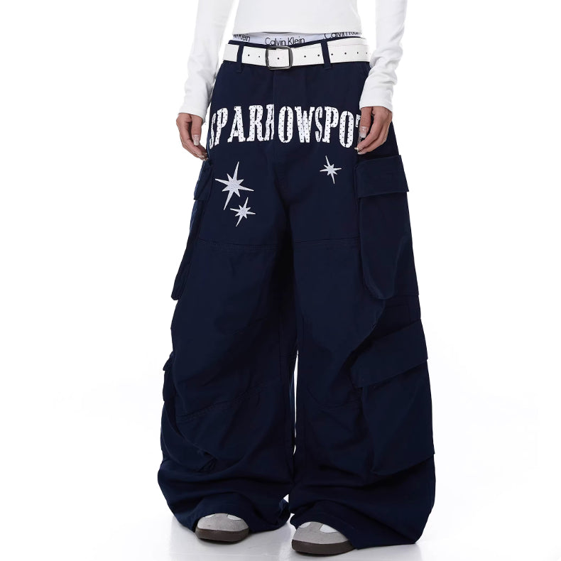 Womens American-style Deconstructed Letter-print Embroidered Design Workwear Pants