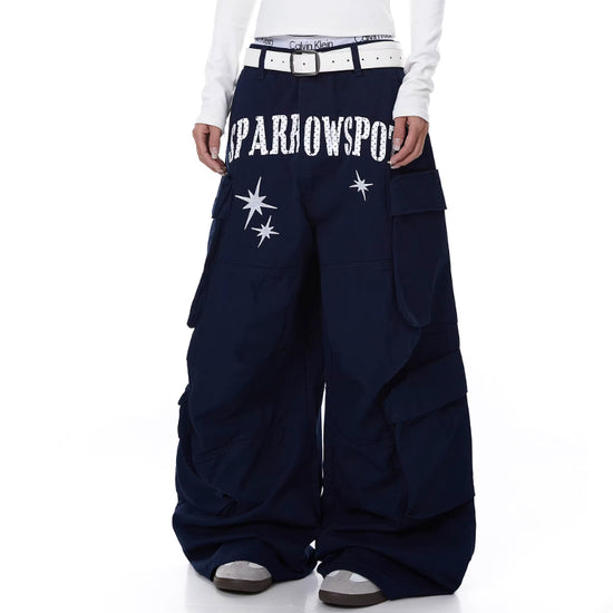 Womens American-style Deconstructed Letter-print Embroidered Design Workwear Pants