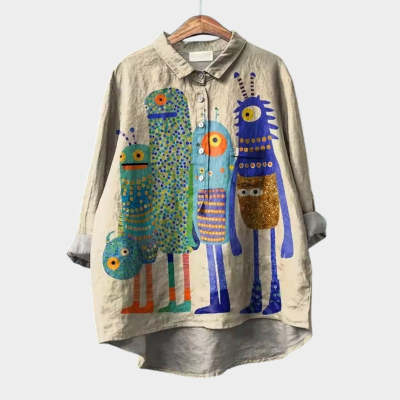 Women's Relaxed-fit Printed Lapel Casual Shirt