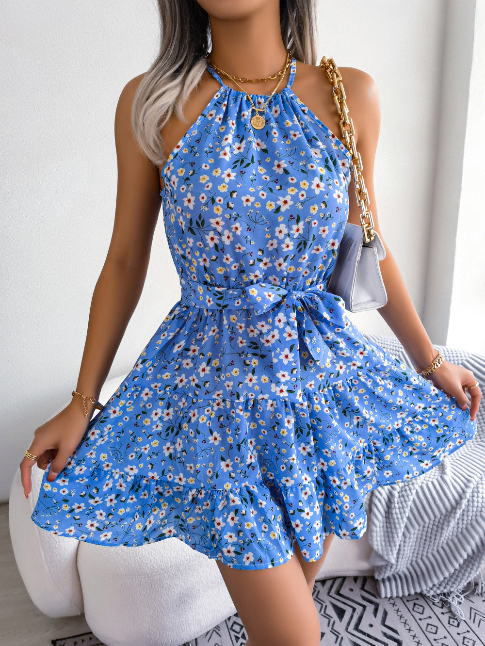 Women's Casual Ruffle Hem Flowy Floral Print Beach Dress