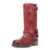 Women’s stitched belt buckle ankle boots with low heels, stylish designer footwear featuring a sleek silhouette and textured details.