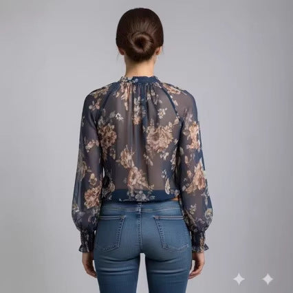 Damen-Strandbikini, sonnenschützender Chiffon-Cardigan mit Print