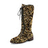 Glittery round-toe mid-heel over-the-knee boots with front lacing, stylish women&