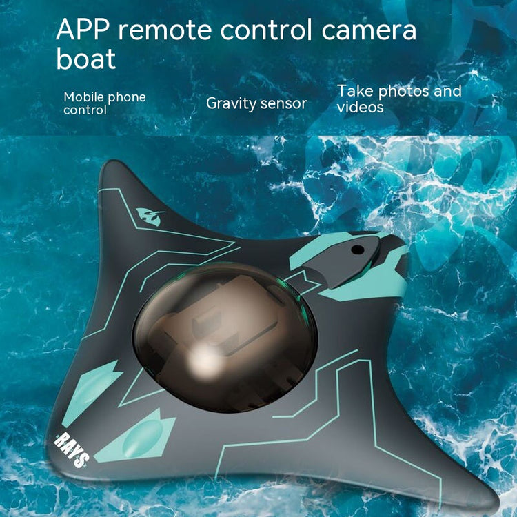 Remote control underwater camera boat from Bucciato, featuring six-way real-time transmission and photo/video capabilities.