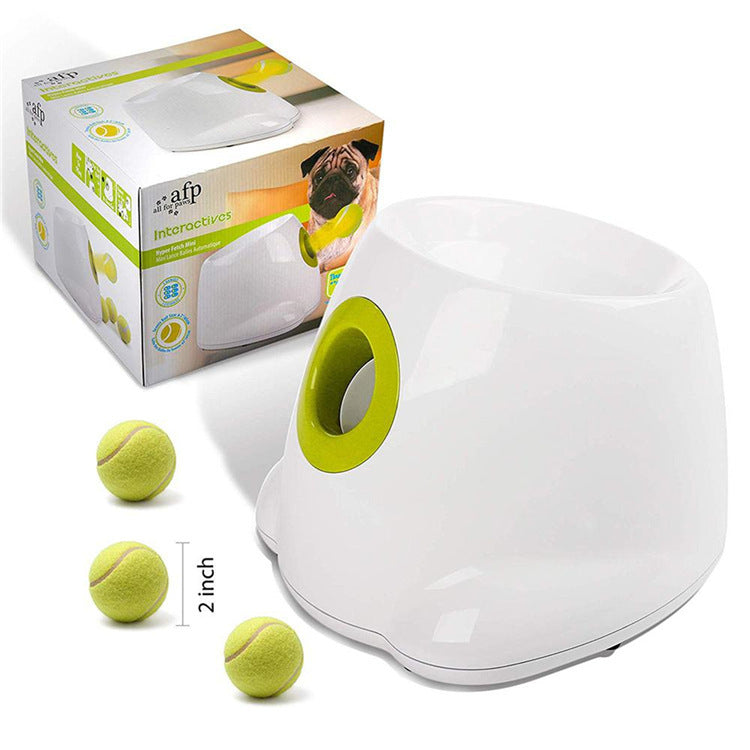 Bucciato automatic dog ball launcher toy with a colorful ball for interactive play and exercise.